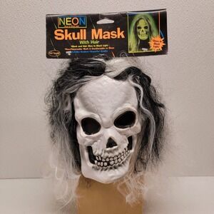 Vintage Fun World Skull Mask With Hair "Neon Glows In Black Light" With Tag!